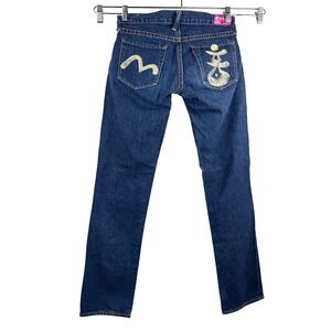 Evisu Donna Jeans Dark Wash Straight Leg super low rise seagull Japan made sz 2‎
